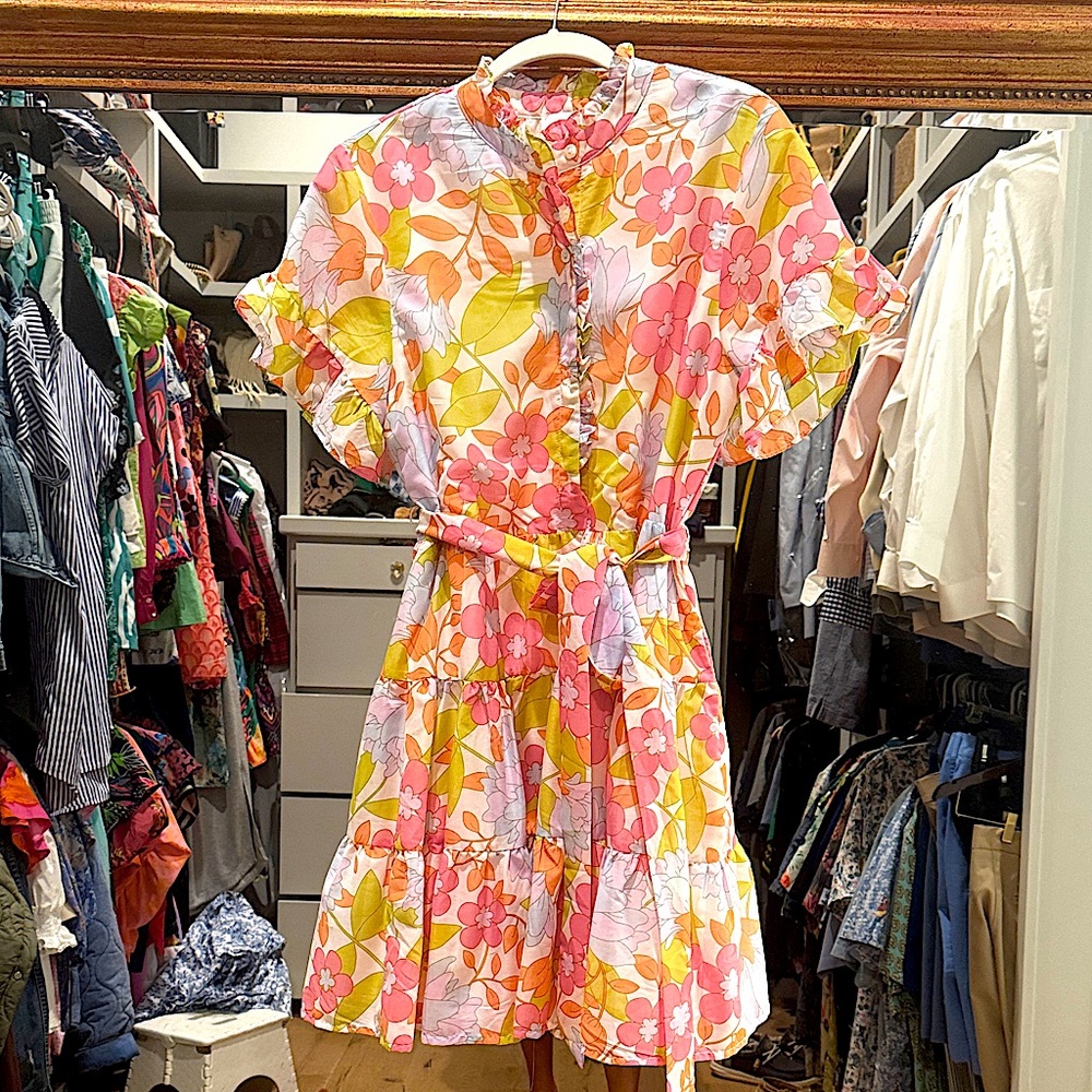 Floral Ruffle Dress - Pink, Orange, Yellow
